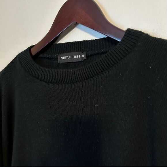 PrettyLittleThing Sweater Crewneck Colorblock Black White Knit Casual Neutral - Picture 2 of 11